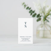 Slate Blue Simple Minimalist Monogram Visitekaartje (Staand voorkant)