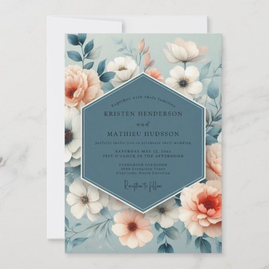 Slate Blue Soft Bloom Wedding Kaart (Voorkant)