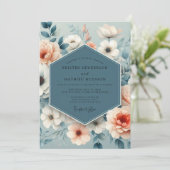 Slate Blue Soft Bloom Wedding Kaart (Staand voorkant)