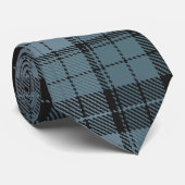 Slate Blue, Steel Grey en Black Tartan Pattern Stropdas (Opgerold)