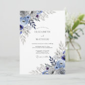 Slate Blue Striking Botanical Wedding Kaart (Staand voorkant)