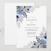 Slate Blue Striking Botanical Wedding Kaart (Voorkant / Achterkant)