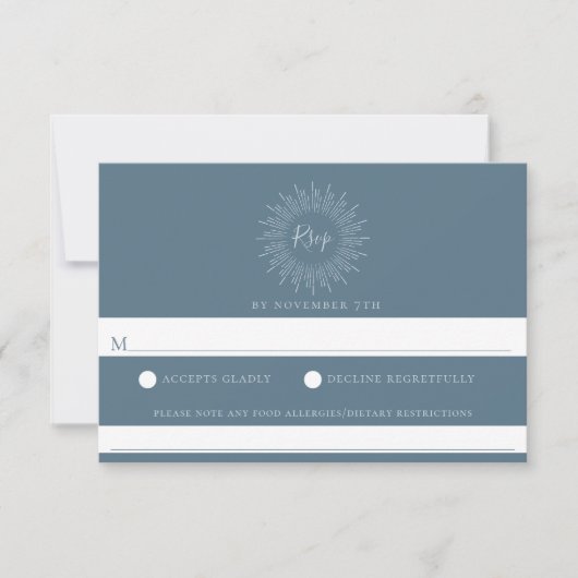 Slate Blue Sunburst Wedding Food Allergy RSVP (Voorkant)