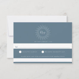 Slate Blue Sunburst Wedding Food Allergy RSVP Kaartje