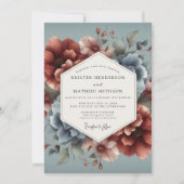 Slate Blue Terra Bloom Wedding Kaart (Voorkant)