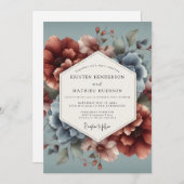 Slate Blue Terra Bloom Wedding Kaart (Voorkant / Achterkant)