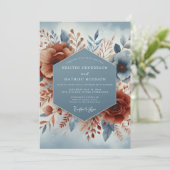 Slate Blue Terracotta Bloom Wedding Kaart (Staand voorkant)
