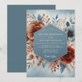 Slate Blue Terracotta Bloom Wedding Kaart (Voorkant / Achterkant)