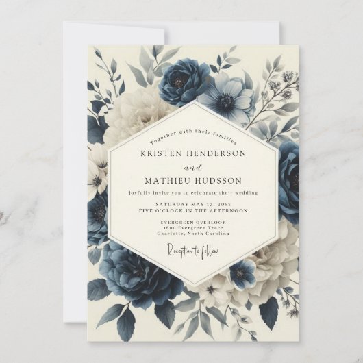 Slate Blue Twilight Bloom Wedding Kaart (Voorkant)