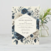 Slate Blue Twilight Bloom Wedding Kaart (Staand voorkant)