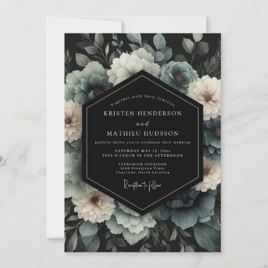 Slate Blue Umbral Bloom Wedding Kaart (Voorkant)