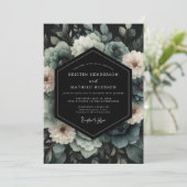 Slate Blue Umbral Bloom Wedding Kaart (Staand voorkant)