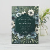 Slate Blue Verdant Bloom Wedding Kaart (Staand voorkant)