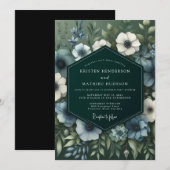 Slate Blue Verdant Bloom Wedding Kaart (Voorkant / Achterkant)