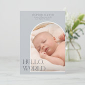 Slate Blue Vertical Photo Arch Birth Notice Kaart (Staand voorkant)