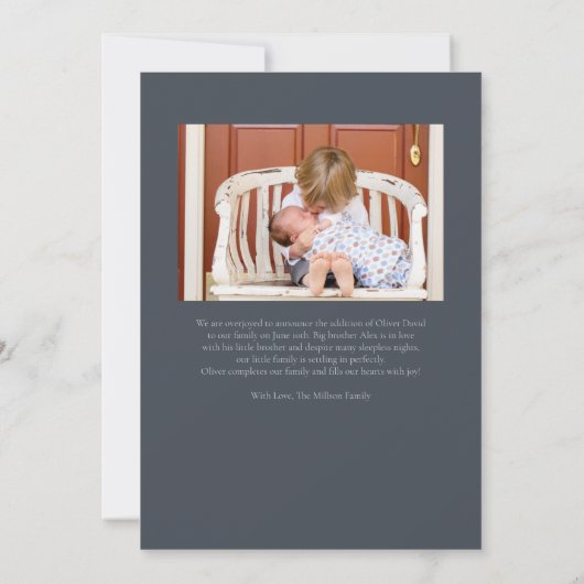 Slate Blue Vertical Photo Arch Birth Notice Kaart (Achterkant)