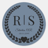 Slate Blue Wedding Monogram Initials Ronde Sticker (Voorkant)