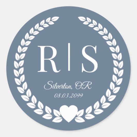 Slate Blue Wedding Monogram Initials Ronde Sticker (Voorkant)