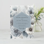 Slate Blue Whisper Bloom Wedding Kaart (Staand voorkant)