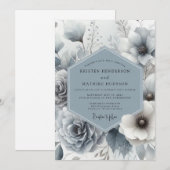 Slate Blue Whisper Bloom Wedding Kaart (Voorkant / Achterkant)