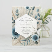 Slate Blue Whispering Bloom Wedding Kaart (Staand voorkant)