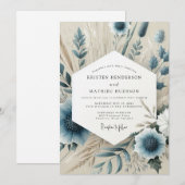 Slate Blue Whispering Bloom Wedding Kaart (Voorkant / Achterkant)