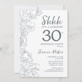 Slate Blue White Botanical Surprise 30th Birthday Kaart (Voorkant)