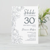 Slate Blue White Botanical Surprise 30th Birthday Kaart (Staand voorkant)