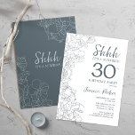 Slate Blue White Botanical Surprise 30th Birthday Kaart<br><div class="desc">Leistblauwe witte botanische verrassingen 30e verjaardag uitnodiging. Het minimalistische moderne feministische ontwerp kenmerkt botanische accenten en typografische manuscriptdoopvont. Eenvoudige bloemige uitnodigingskaart perfect voor een stijlvol vrouw verrassingsfeest.</div>