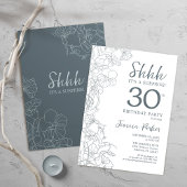 Slate Blue White Botanical Surprise 30th Birthday Kaart