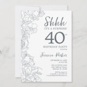Slate Blue White Botanical Surprise 40th Birthday Kaart (Voorkant)