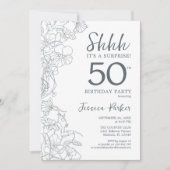 Slate Blue White Botanical Surprise 50th Birthday Kaart (Voorkant)