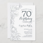 Slate Blue White Floral 70th Birthday Party Kaart (Voorkant)