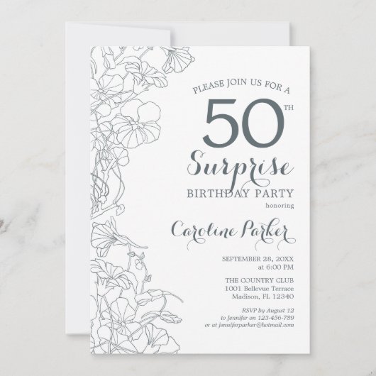 Slate Blue White Surprise 50e verjaardag party Kaart (Voorkant)