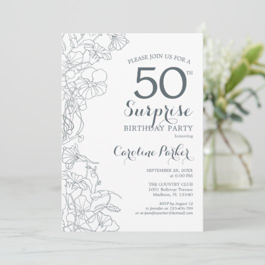 Slate Blue White Surprise 50e verjaardag party Kaart (Staand voorkant)