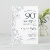Slate Blue White Surprise 90th Birthday Party Kaart (Staand voorkant)