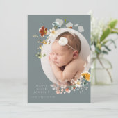 Slate Blue Wildflower Fotoaankondiging Kaart (Staand voorkant)