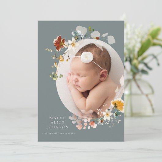 Slate Blue Wildflower Fotoaankondiging Kaart (Staand voorkant)