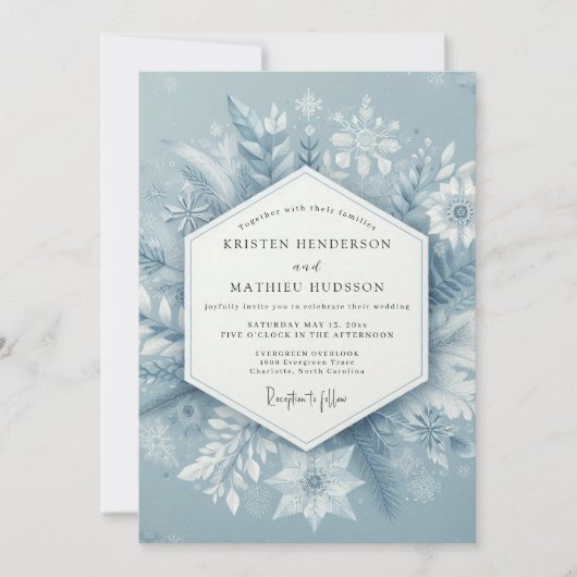 Slate Blue Winter Bloom Wedding Kaart (Voorkant)