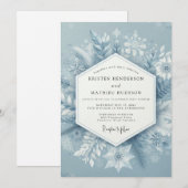 Slate Blue Winter Bloom Wedding Kaart (Voorkant / Achterkant)