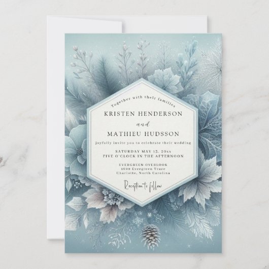 Slate Blue Winter Bloom Wedding Kaart (Voorkant)