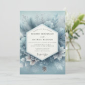 Slate Blue Winter Bloom Wedding Kaart (Staand voorkant)