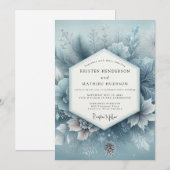 Slate Blue Winter Bloom Wedding Kaart (Voorkant / Achterkant)