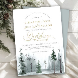 Slate Blue Winter Landschap Pine Woodland Wedding Kaart