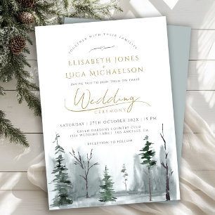 Slate Blue Winter Landschap Pine Woodland Wedding Kaart