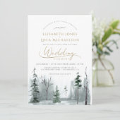 Slate Blue Winter Landschap Pine Woodland Wedding Kaart (Staand voorkant)