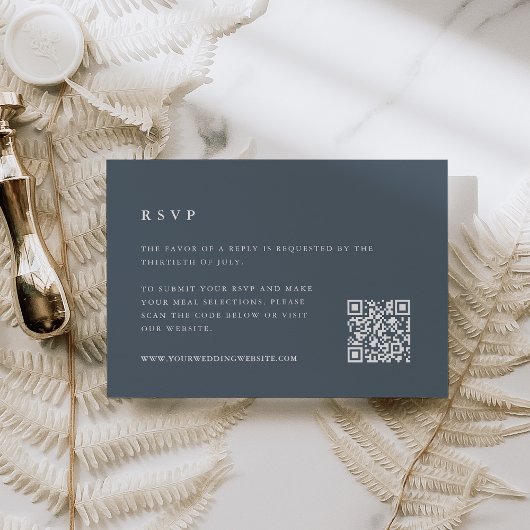 Slate Blue Winter Wedding QR-code RSVP Kaartje