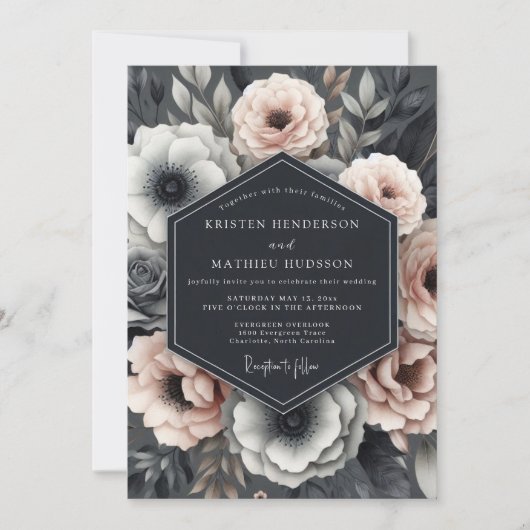 Slate Blush Dramatic Flora Wedding Kaart (Voorkant)