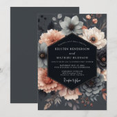 Slate Blush Moody Bloom Wedding Kaart (Voorkant / Achterkant)