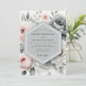 Slate Blush Painterly Peony Wedding Kaart (Staand voorkant)